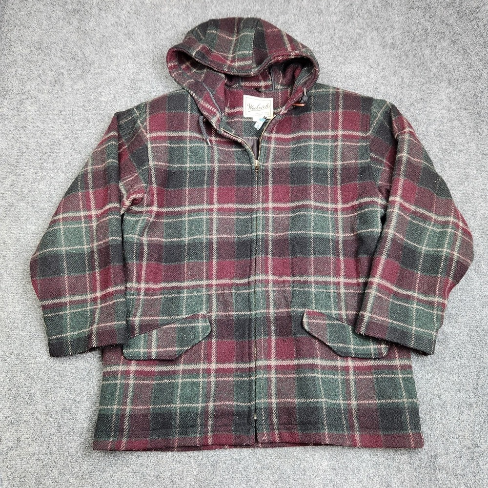 Vintage Woolrich Jacket Womens Medium Plaid Wool Hooded 90s Winter Coat USA Made